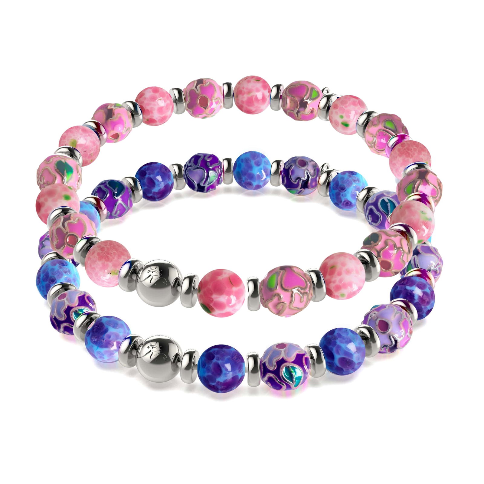 Image of Amara Bloom Enamel x Silver Bracelet 2 Set