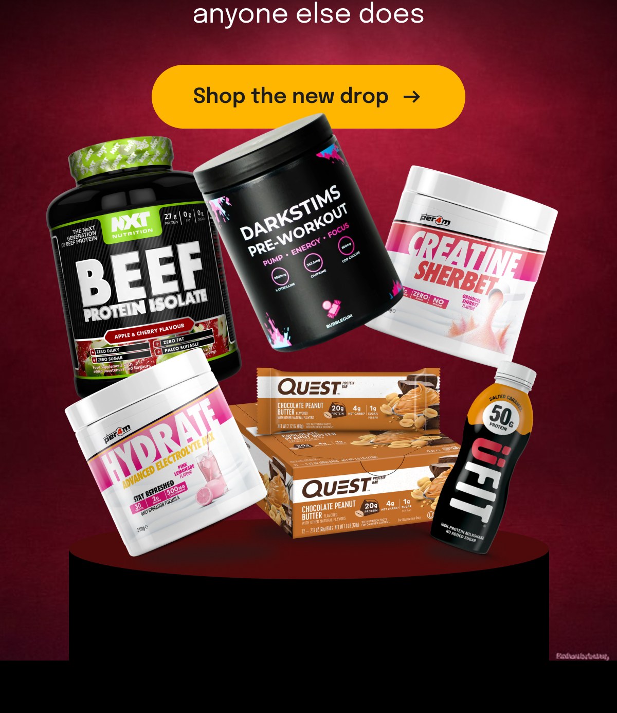 Anyone else does Shop the new drop beef protein isolate darkstims pre-workout creative sherbet hydrate quest chocolate peanut butter
