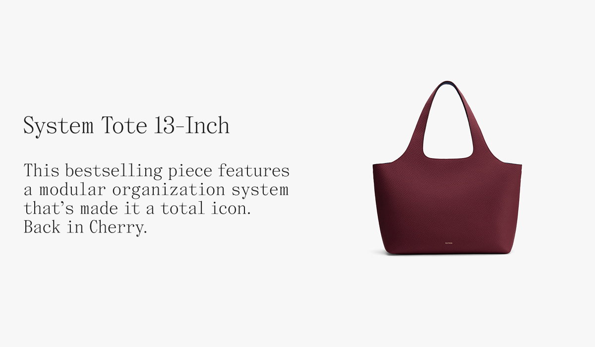 System Tote 13-Inch This bestselling piece features a modular organization system that's made it a total icon. Back in Cherry.