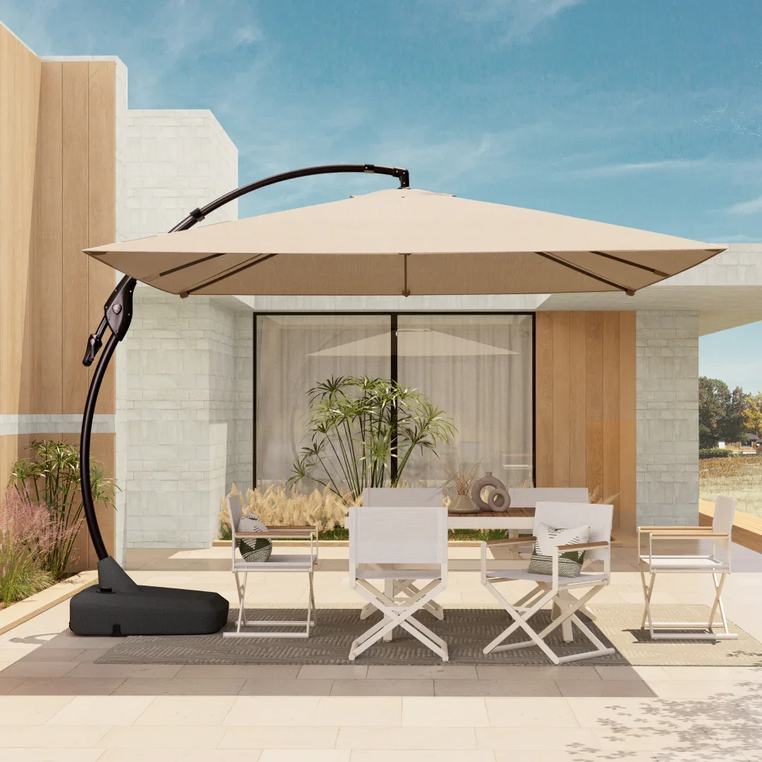 GRAND PATIO 10x10 FT Square Patio Cantilever Umbrella, Deluxe Curvy Offset Umbrella with Base(No Umbrella Cover)