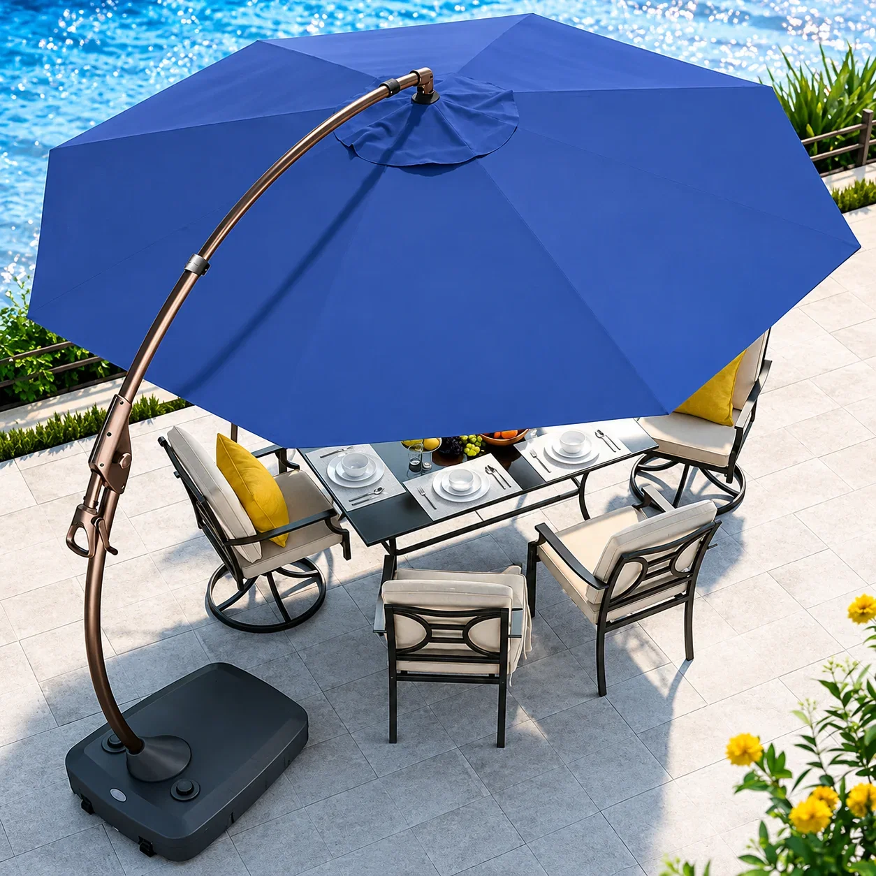 GRAND PATIO 11 FT 12 FT Cantilever Patio Umbrella with Base, Round Large Offset Umbrellas for Garden Deck Pool