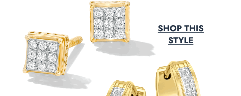 Yellow gold square diamond cluster stud earrings with an invisible-set appearance.