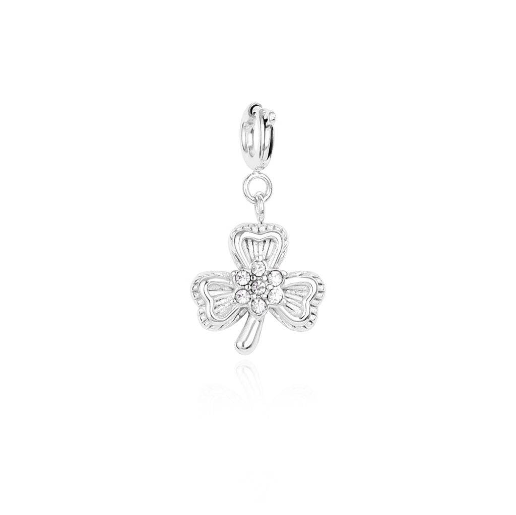 Over & Over Silver Stainless Steel CZ Shamrock Charm