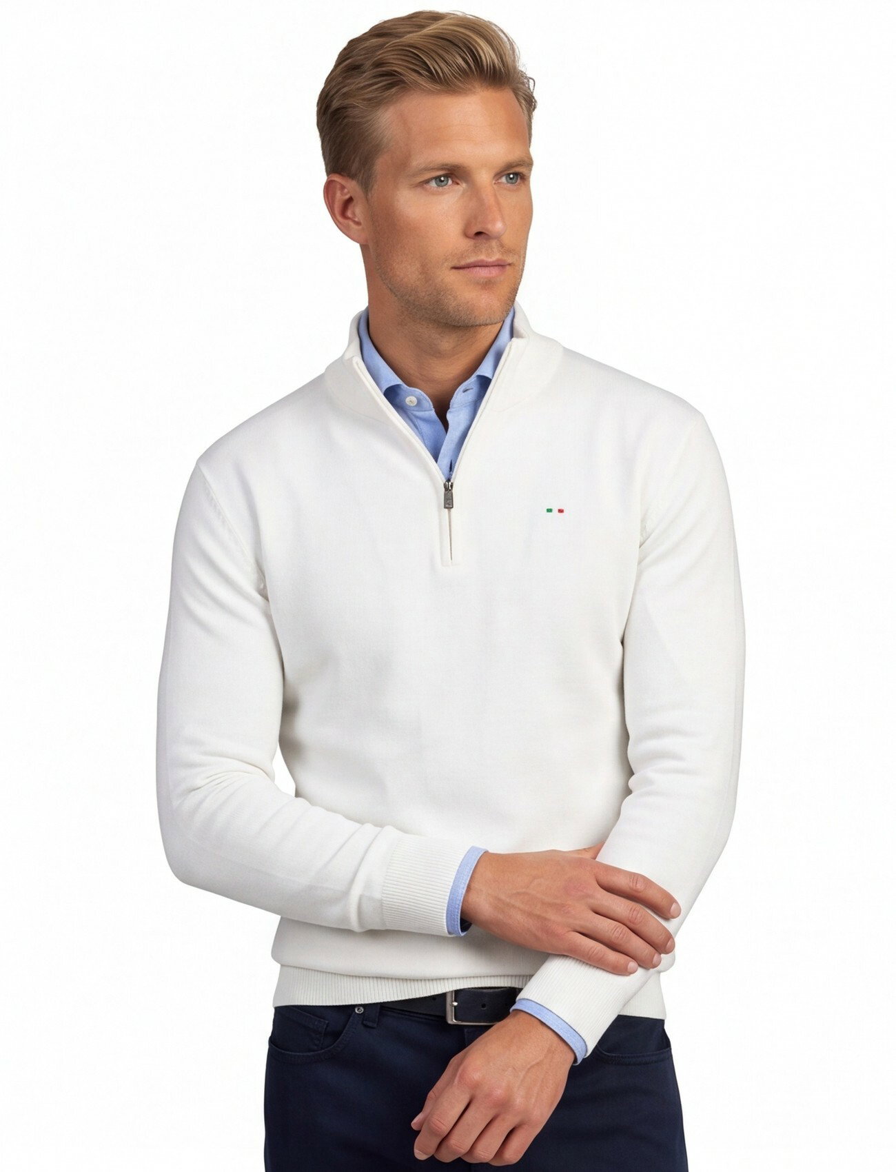 witte Portofino half zip trui met boord katoen