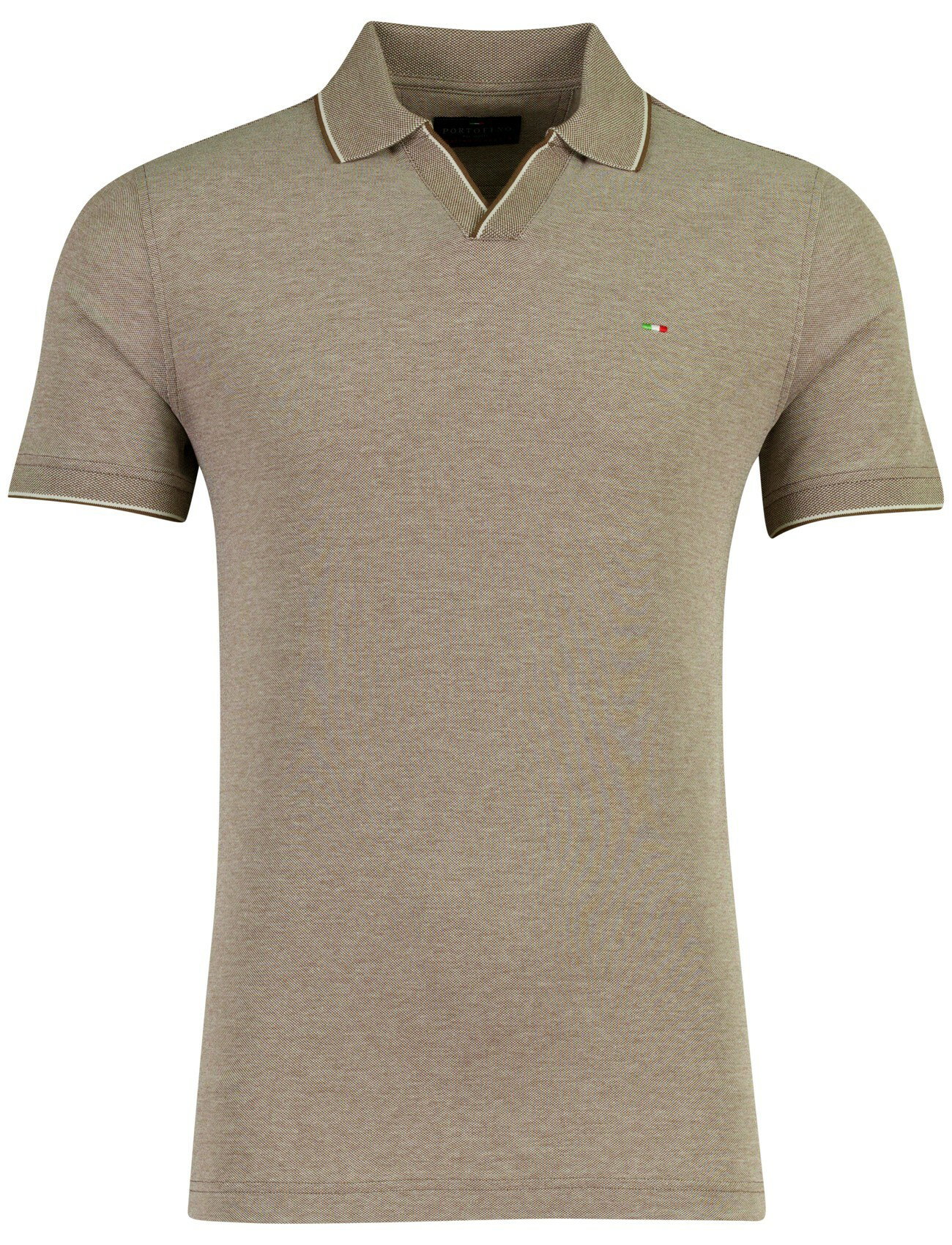 Poloshirt Portofino v-hals bruin pique normale fit
