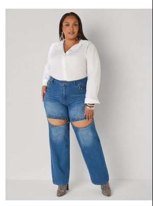 Studded Cutout Straight Leg Jeans