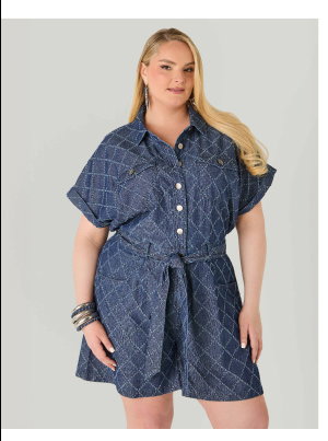 Checked Distressed Denim Romper