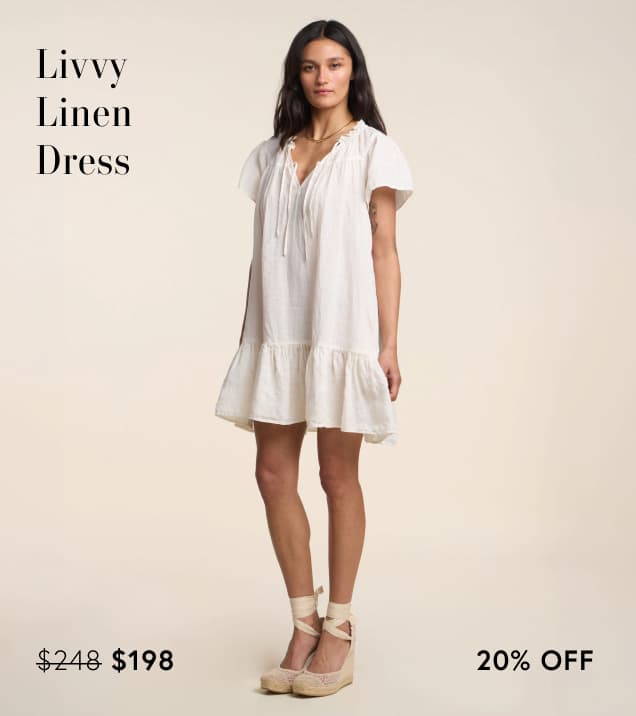 Image shows a model wearing the Livvy Linen Dress in Beach.