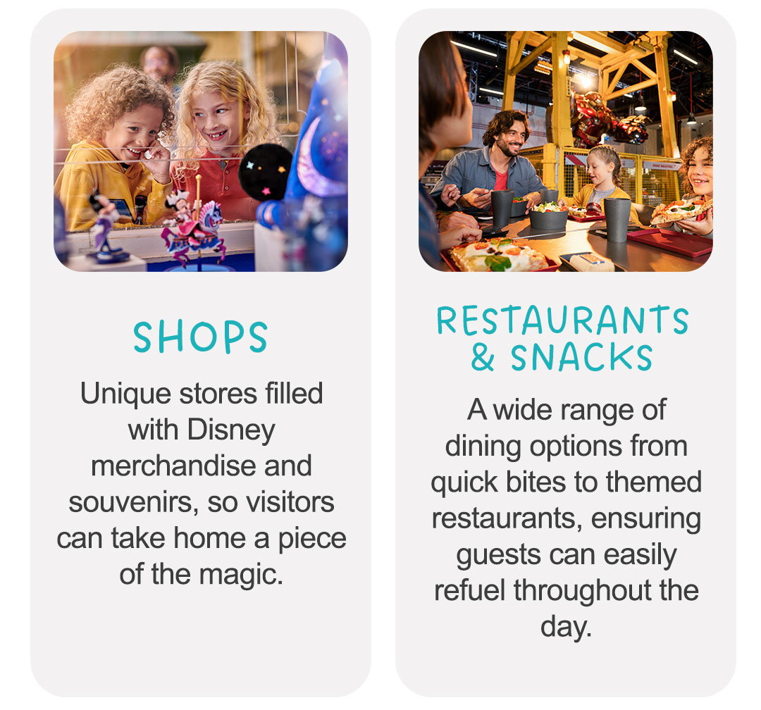 Shops, restaurants and snacks!