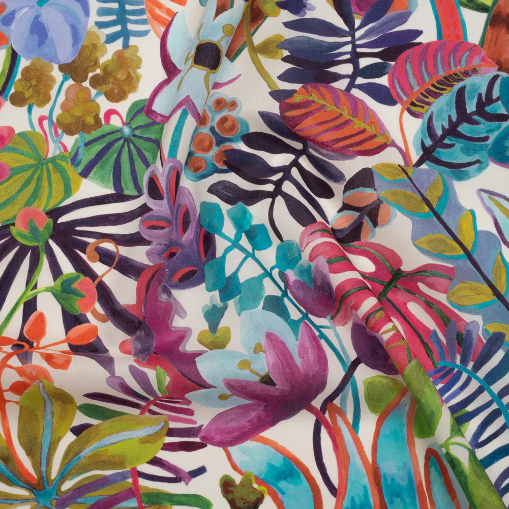 Image of Liberty Fabrics Tana Lawn® - Jungle Trip Blue - Fuchsia, Blue and Green Tropical Plants