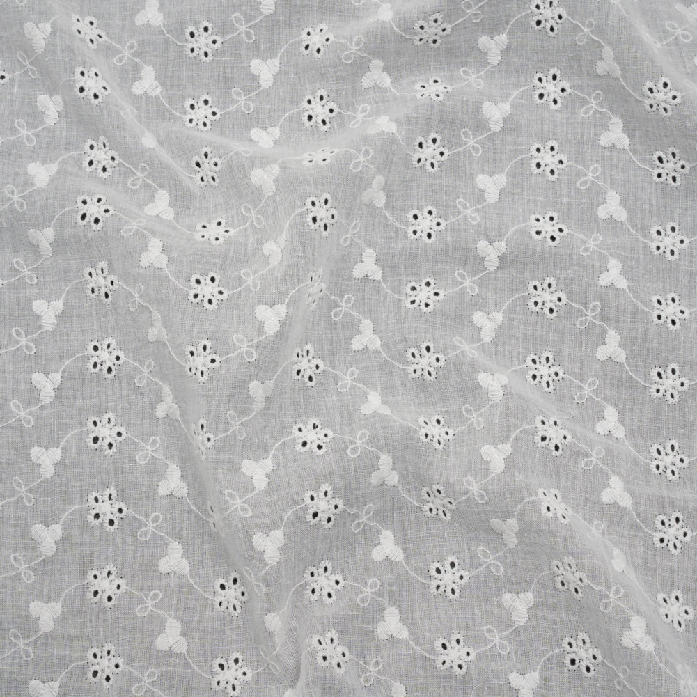 Image of Embroidered Eyelet Cotton Voile - White Flower Vine - Naomi Collection