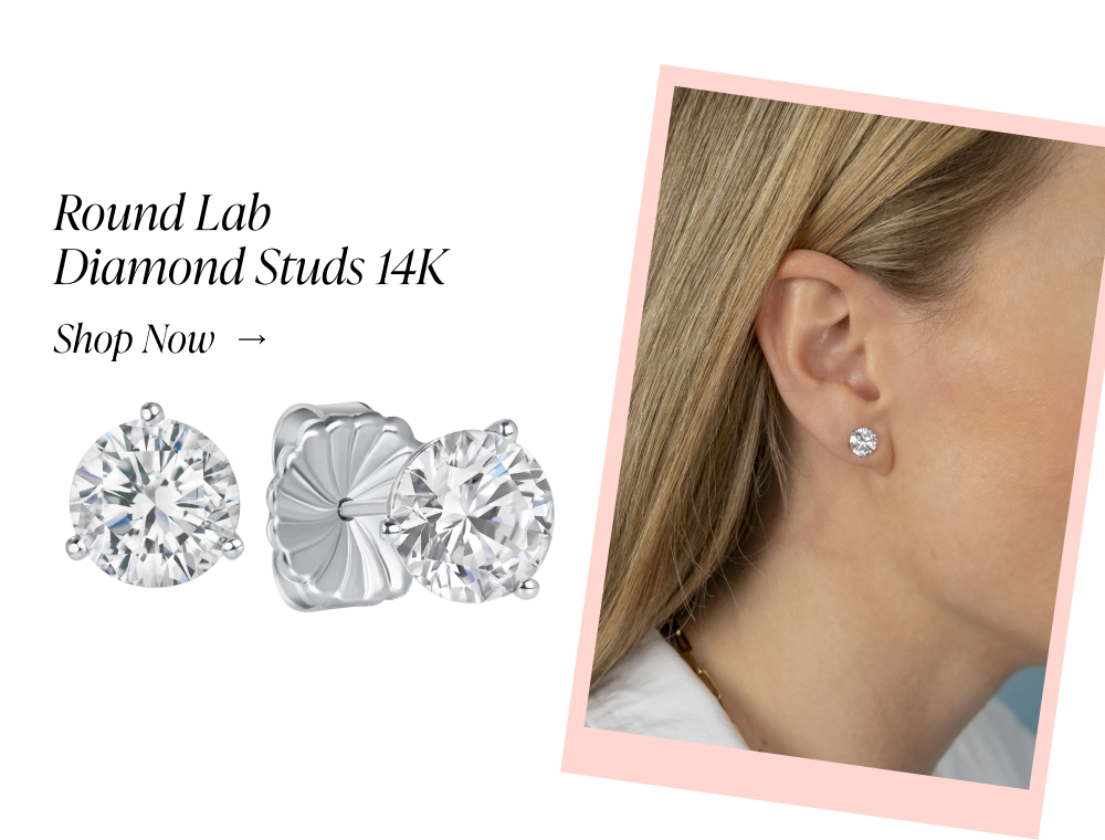 Round Lab Diamond Studs 14k Shop Now  →