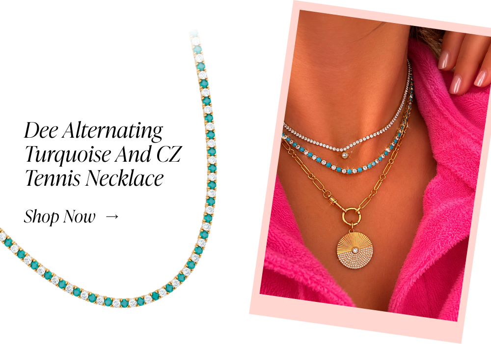 Dee Alternating Turquoise And Cz Tennis Necklace
