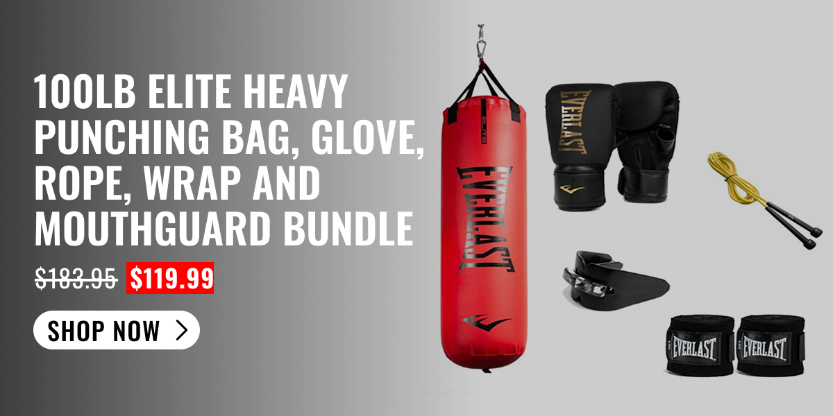 100lb Elite Heavy Punching Bag, Glove, Rope, Wrap and Mouthguard Bundle | Shop Now