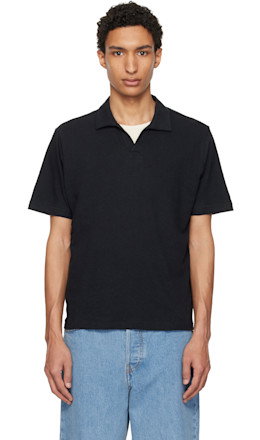 Black Linen-Cotton Relaxed Fit Polo - Merz b. Schwanen
