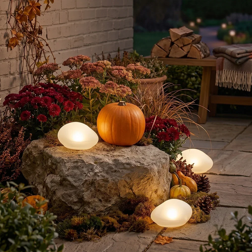 Image of Solar White Rock Light Outdoor Decor