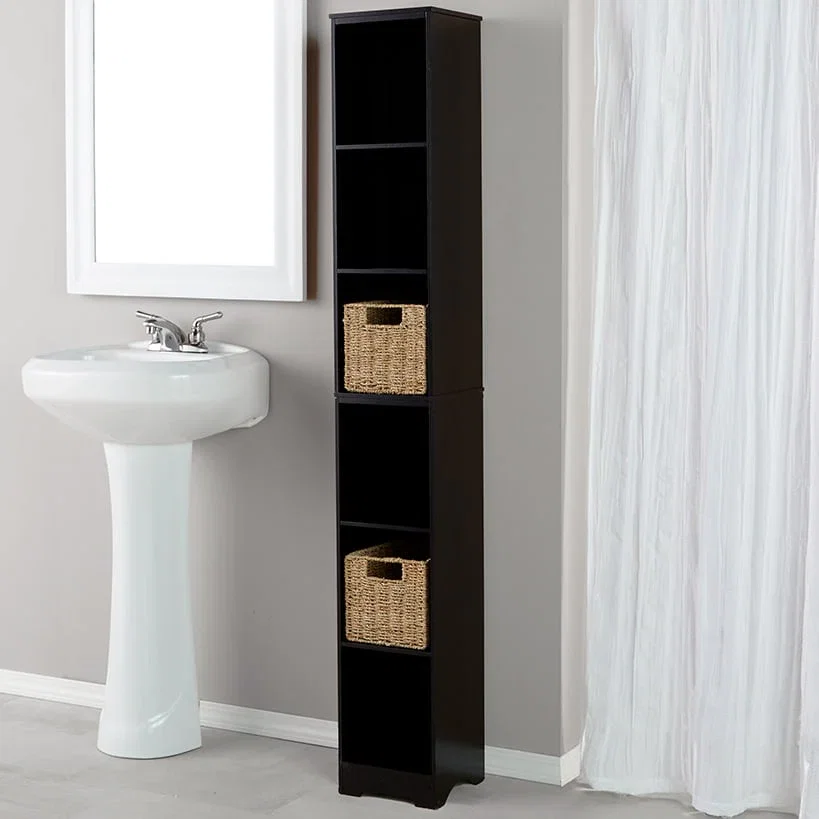 Image of Narrow Storage Tower with 6 Shelves or Set of 2 Wicker Baskets