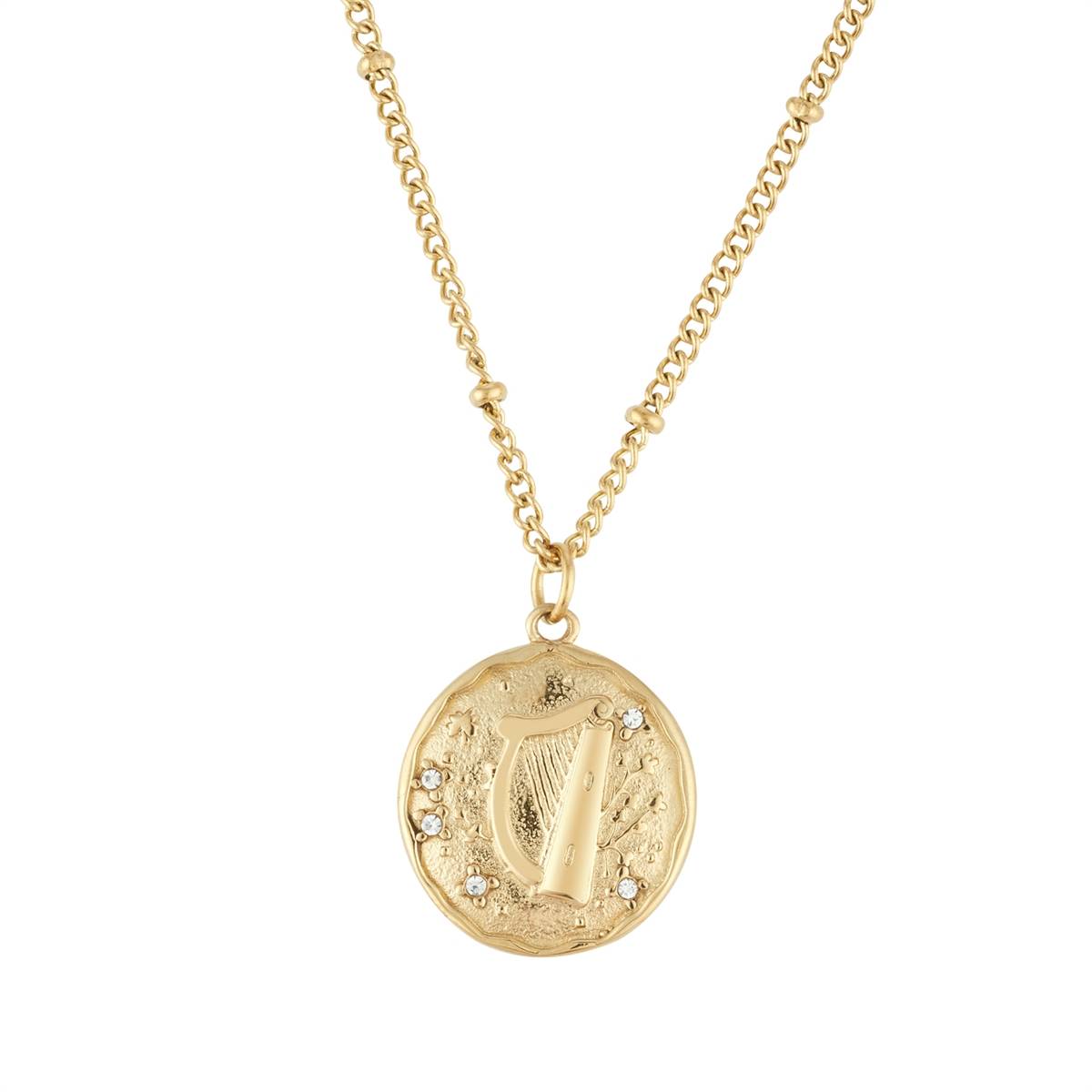 Over & Over Gold 14k Stainless Steel Harp Coin Necklace