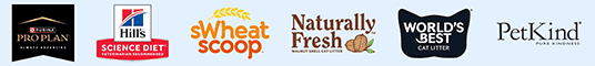 Gif of logos: Purina Pro Plan, Hill's Science Diet, sWheatscoop, NaturallyFresh, World's Best, PetKind,Canada Fresh, Natural Balance, K9Natural,FelineNatural,Merrick