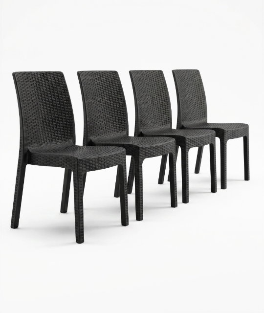 4 piece Rattan Effect Garden Dining Chairs - Anthracite