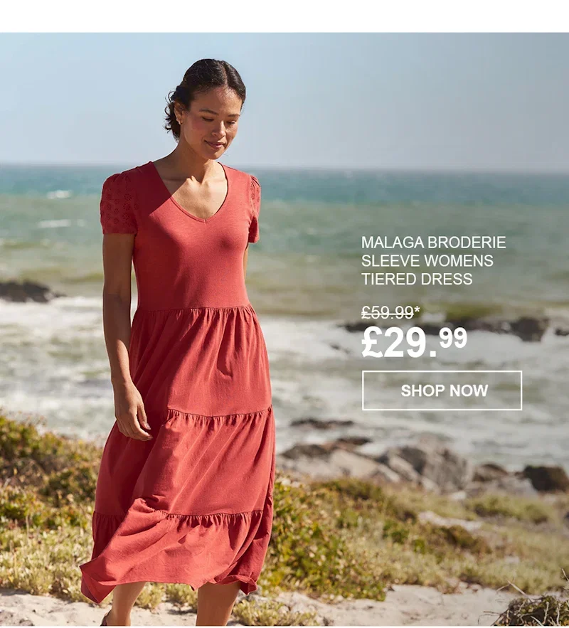 Malaga Broderie Sleeve Womens Tiered Dress