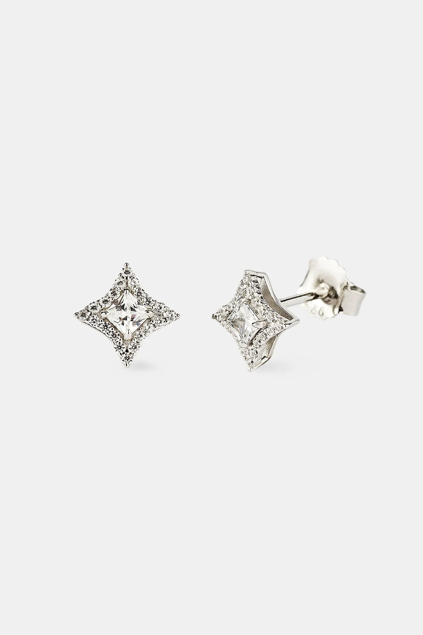Image of Iced Square Centre Motif Stud Earrings - 6mm