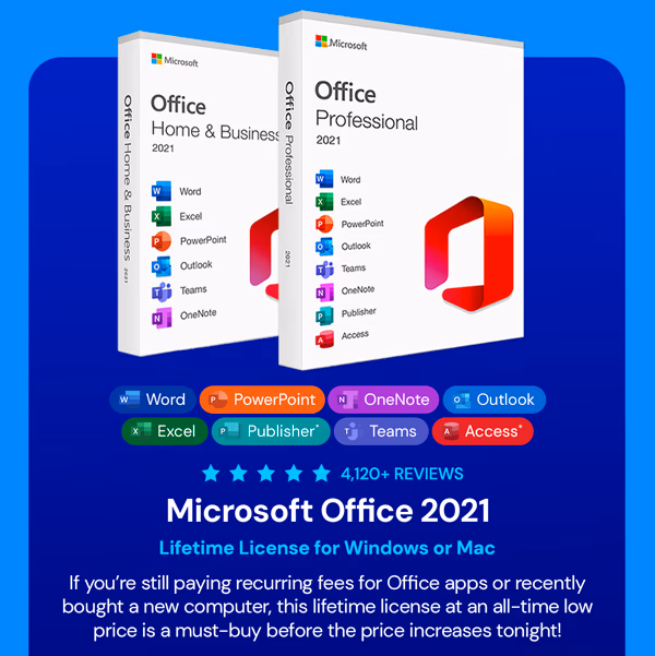 Microsoft Office 2021 for Windows or Mac: Lifetime License