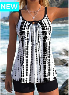 Black Mid Waisted Lace Up Tankini Top