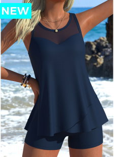 Navy Mid Waisted Scoop Neck Tankini Set