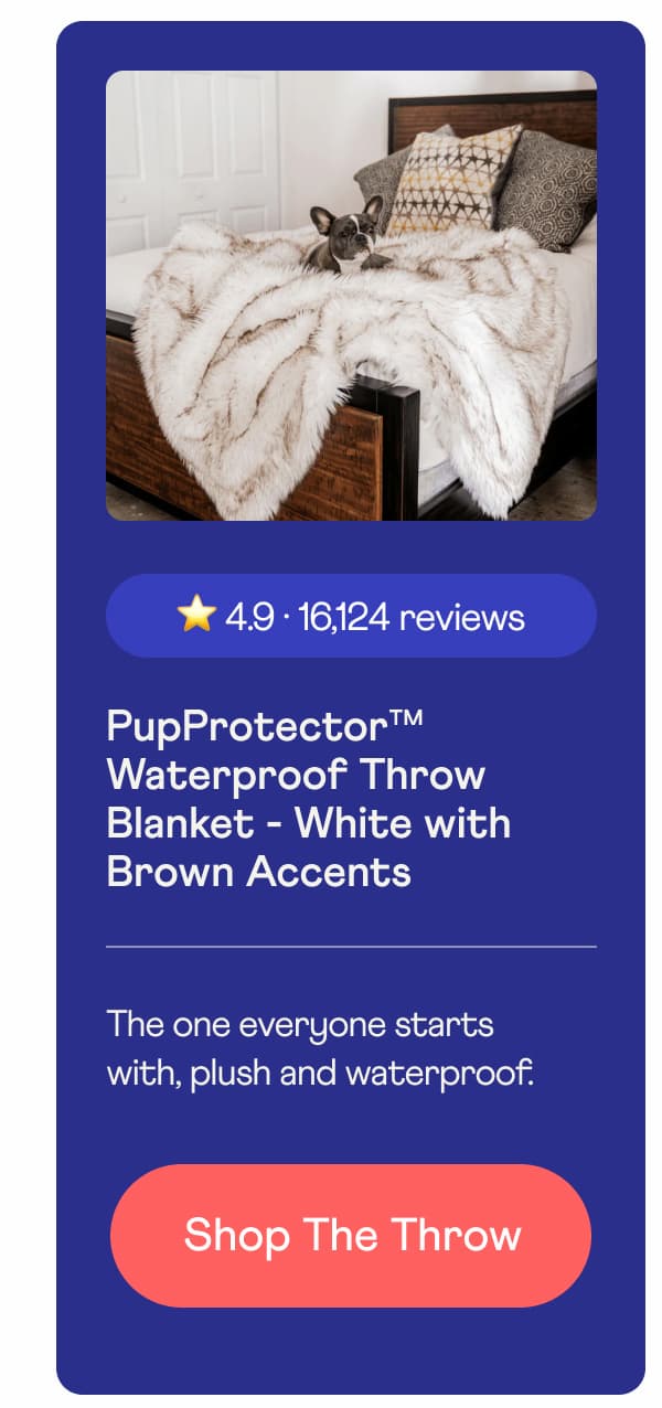 PupProtector™ Waterproof Throw Blanket - White with Brown Accents  | Shop the Throw