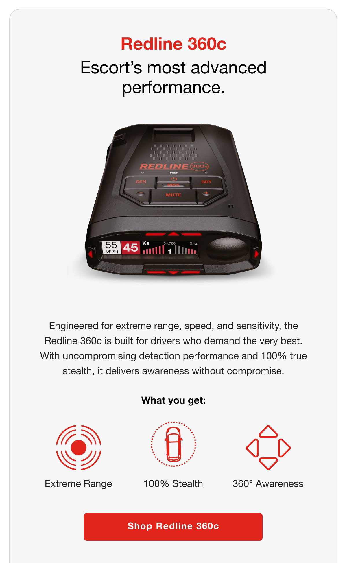 Redline 360c - Escort’s most advanced performance.