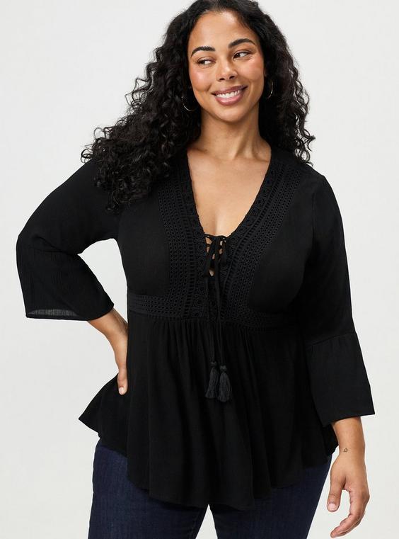 Gauze Babydoll Lace Up Top