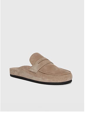 Wynn Slide in Taupe Suede