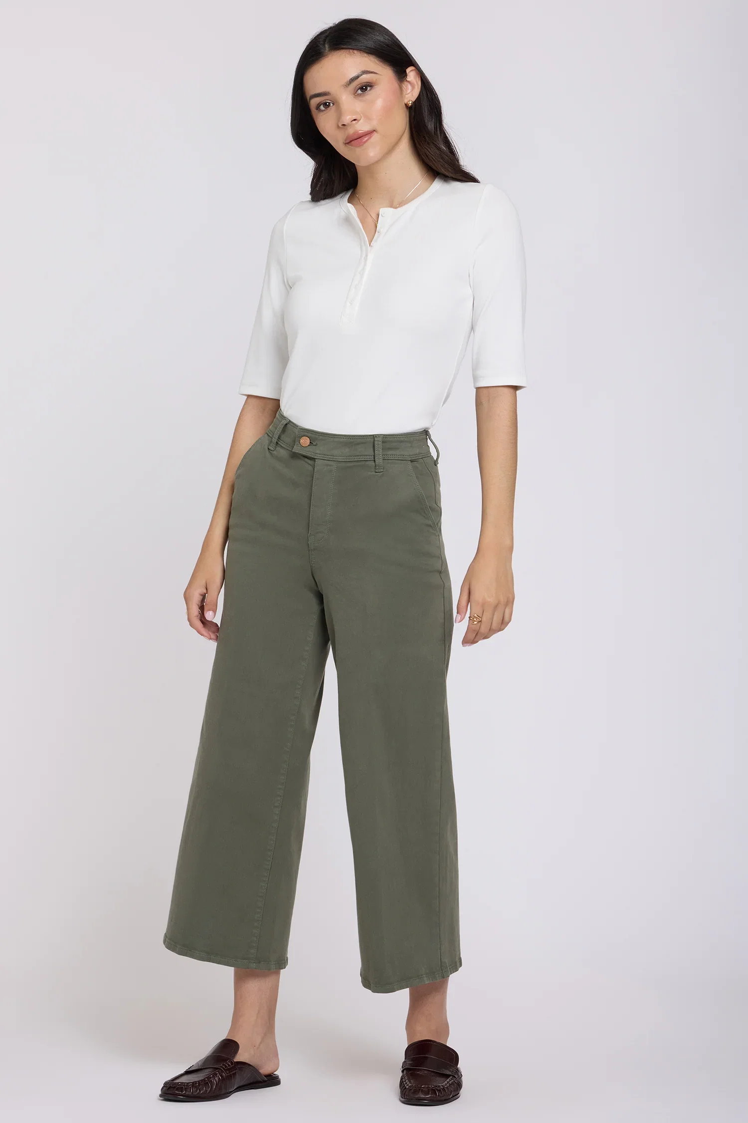 Image of Mona Wide Leg Trouser Ankle Jeans  - Desert Green