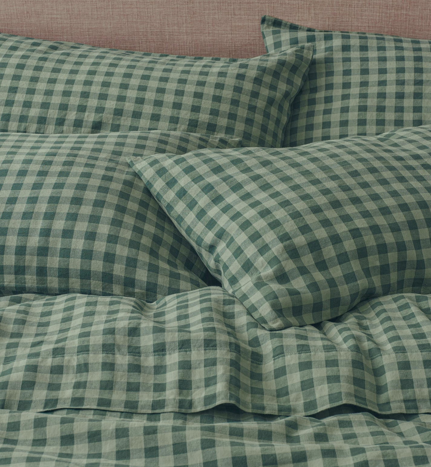 Pine Green Pembroke Gingham Linen Blend Duvet Cover