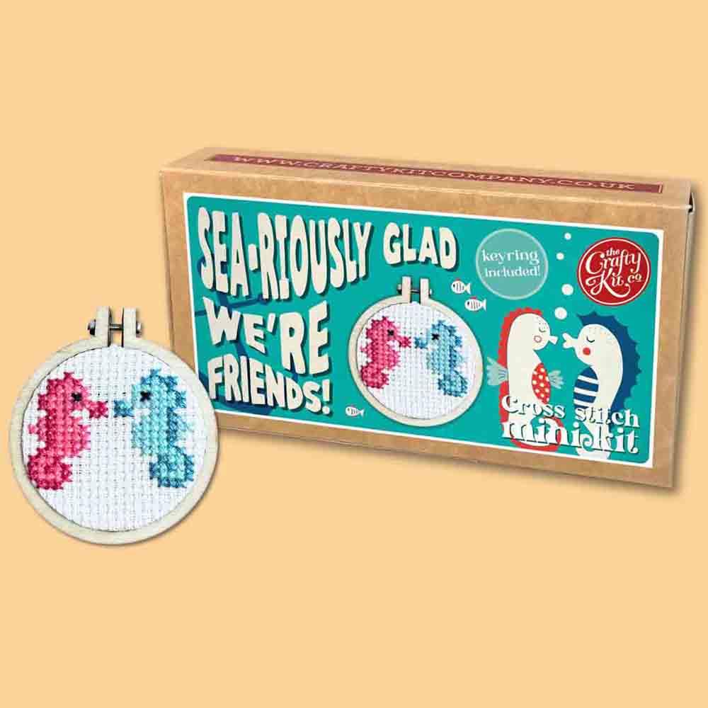 Image of Seariously Glad We're Friends - Mini Matchbox Cross Stitch Kit - The Crafty Kit Co.