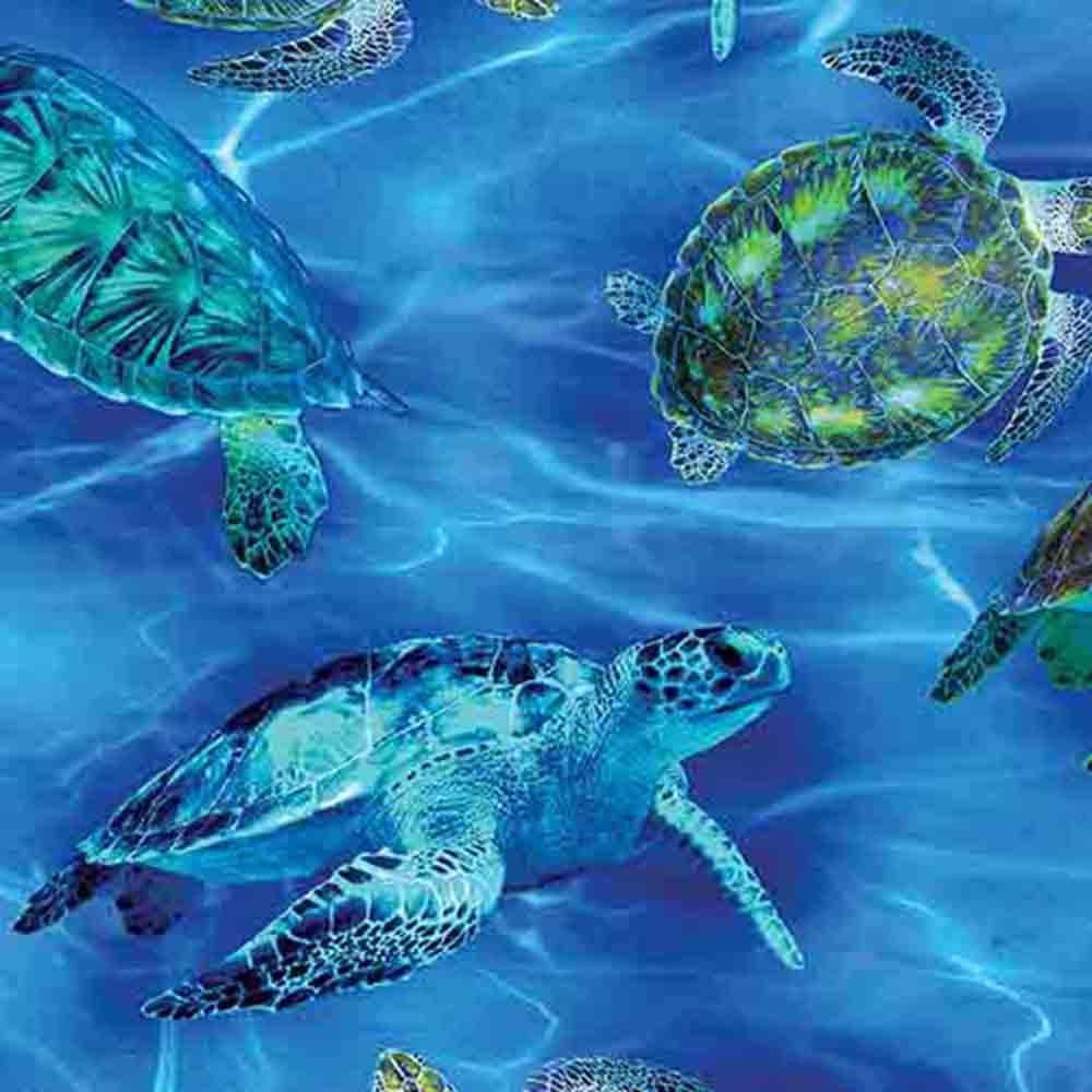 Image of Benartex - Oceana by Kanvas Studio - Sea Turtle Haven - Ultra Blue - 108" Wide Yardage