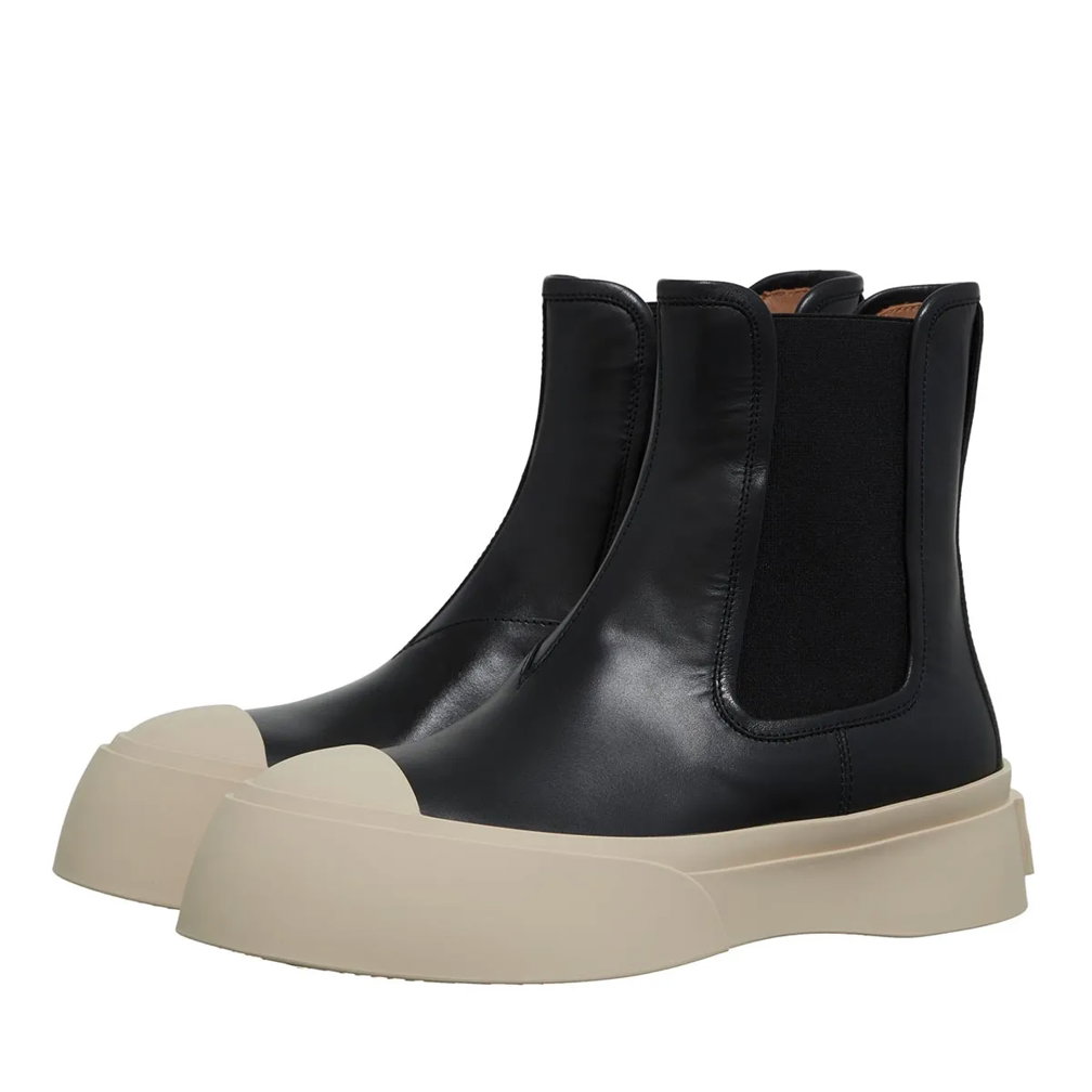 Marni Black Chelsea Boots With Logo Patch In Leather Black Stiefel