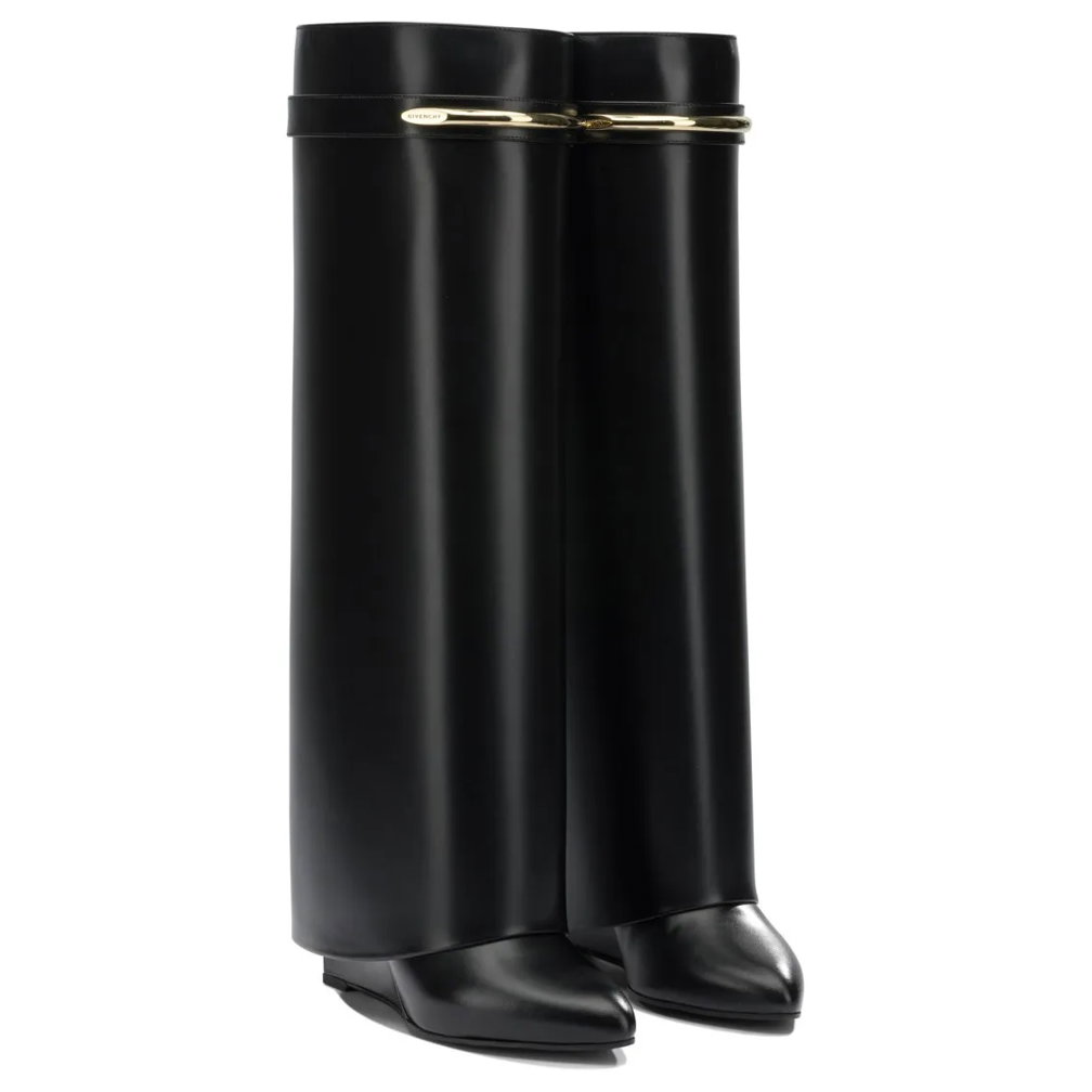 Givenchy Pointed Toe Calf Leather Ankle Boots With Metallic Black Stiefel