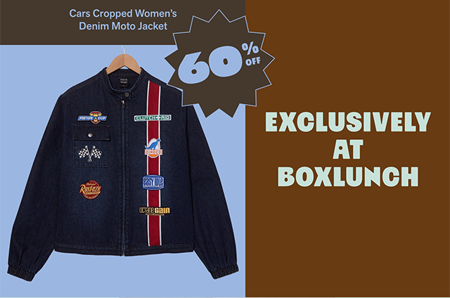 Exclusively at BoxLunch! Cars Cropped Women's Denim Moto Jacket is 60 percent off!