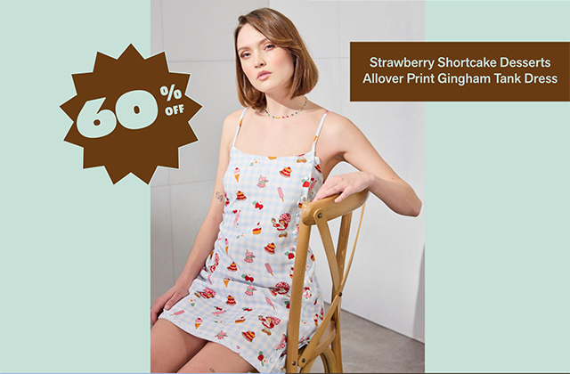 Strawberry Shortcake Desserts Allover Print Gingham Tank Dress is 60 percent off