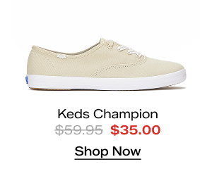 A side view of the Keds Champion Canvas Lace-Up in oatmeal which was $59.95 and is now $35.00 for a limited time. Shop Now.