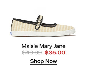 A side view of the Maisie Mary Jane Printed Stripe Twill in black/natural which was $49.99 and is now $35.00 for a limited time. Shop Now.