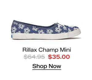 A side view of the Rillax Champ Mini Chambray Floral Embroidery Slip-On in light blue which was $64.95 and is now $35.00 for a limited time. Shop Now.