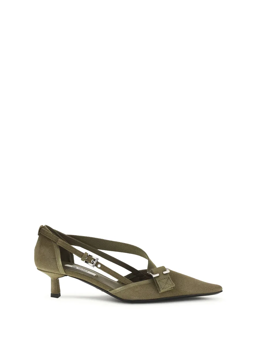 Prada Canvas Kitten-Heel Pump Beige