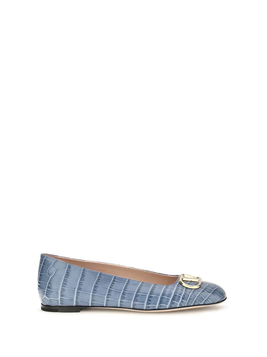 Valentino Garavani Crocodile-Effect Leather Ballerina Flat Blue