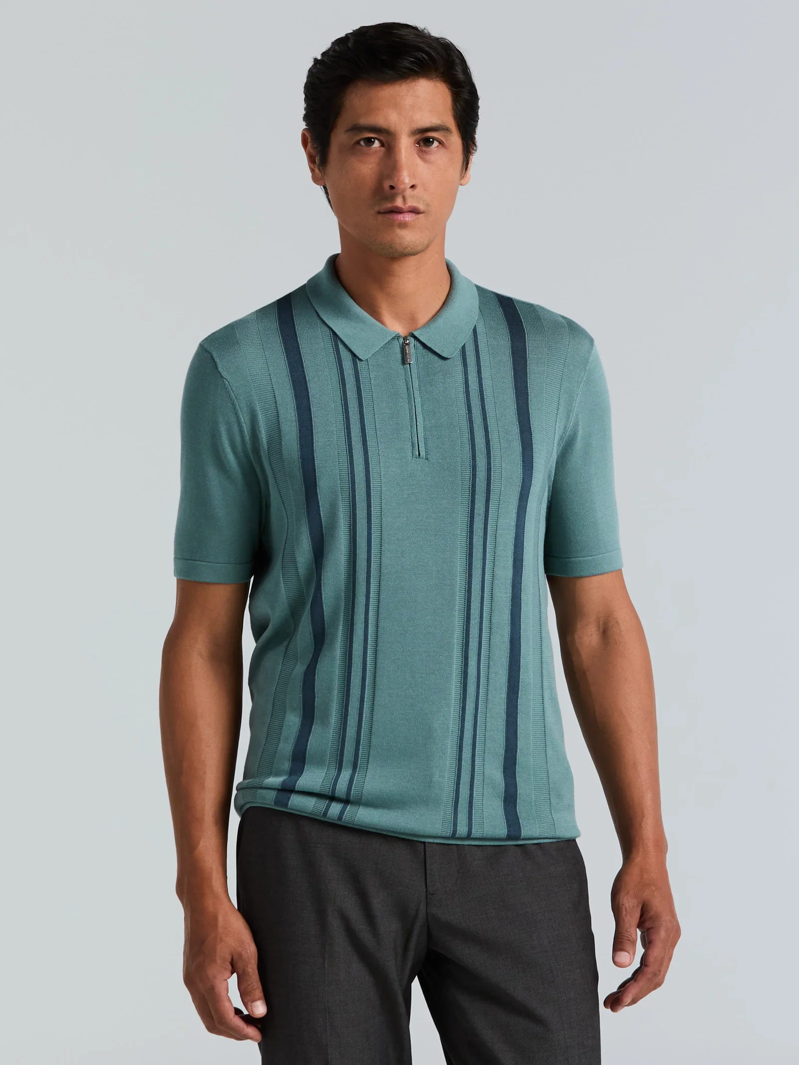 Cotton Modal Stripe Polo Sweater Cotton Modal Stripe Polo Sweater