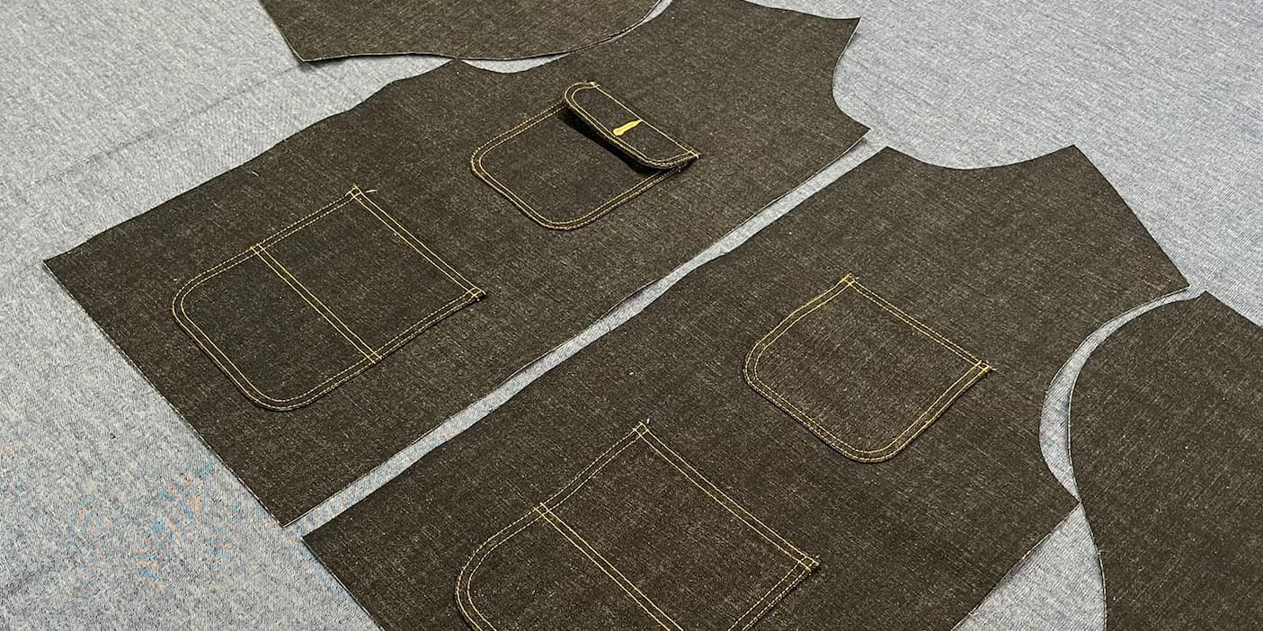 Lay flat of jacket pattern pieces cut and getting mocked up to sew