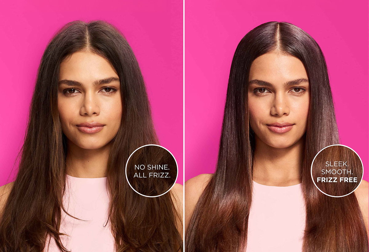 before / after sleek, smooth and frizz free