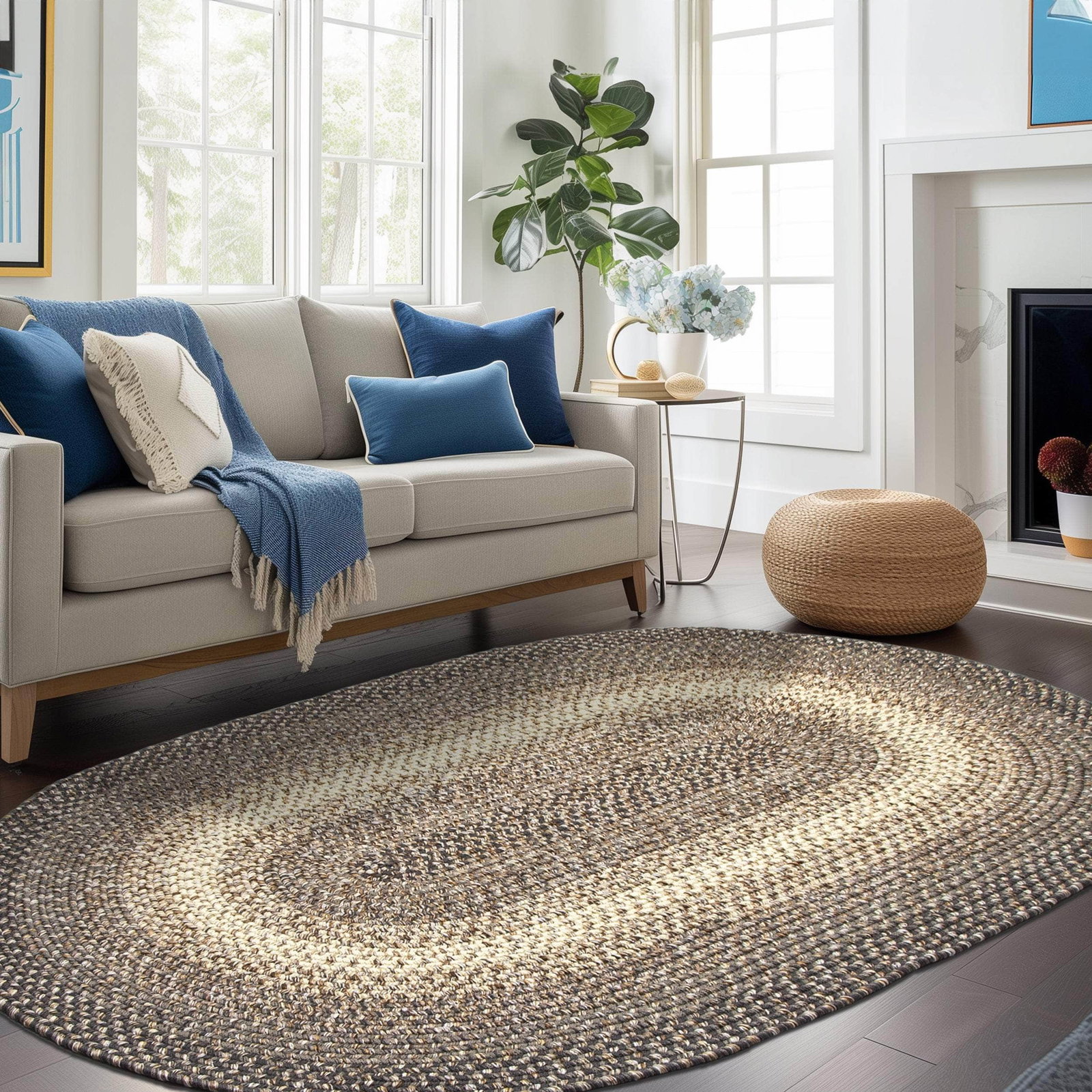 Brown braided rug for farmhouse kitchens